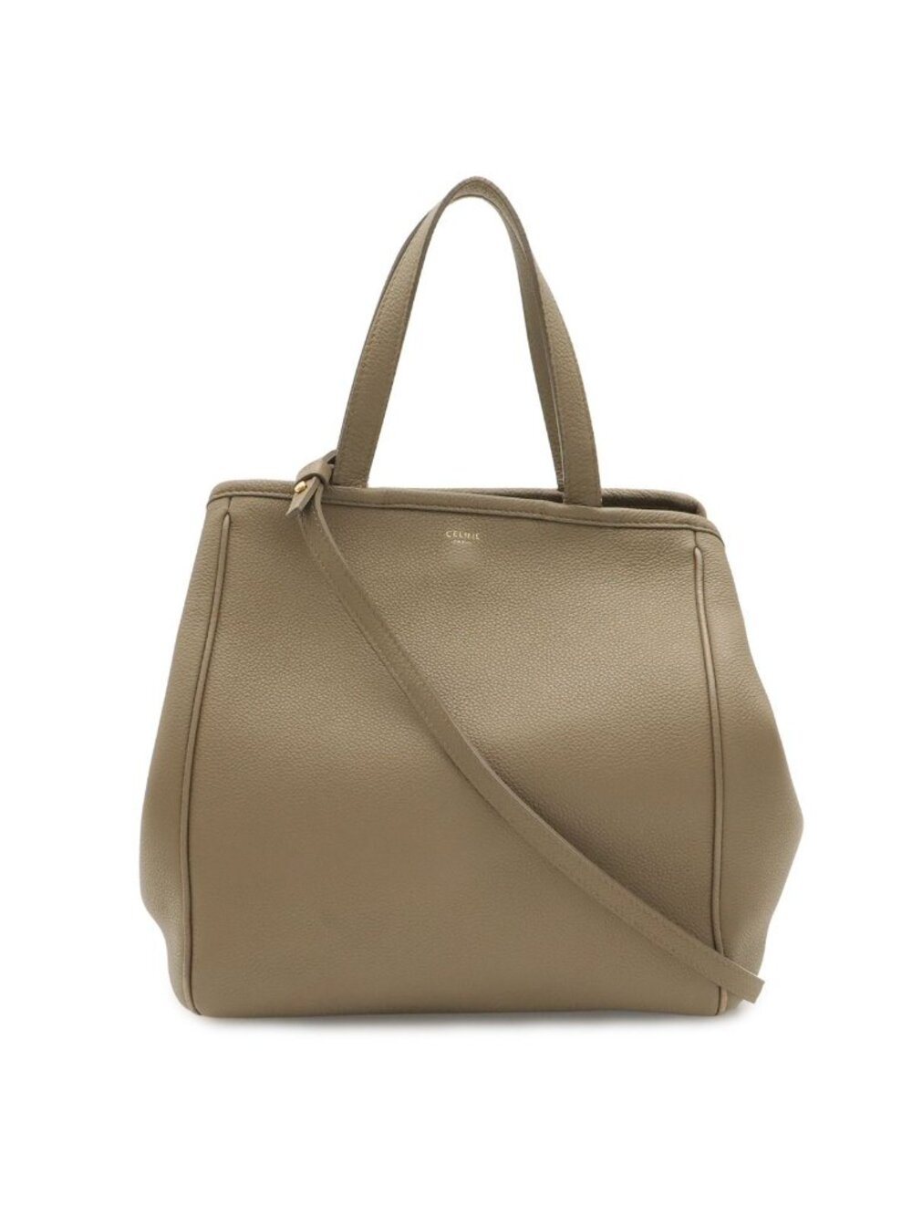 Celine Small Fold Cabas Tote 2-Way Shoulder Bag Leather Greige Gold